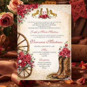 Westliche rosa florale rustikale Quinceañera-Mexik Einladung