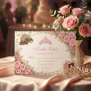 Westliche rosa Rosen Goldenes Land Quinceañera RSVP Karte