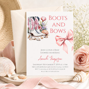 Westliche rosa Stiefel und Schleifen Mädchen Baby Einladung