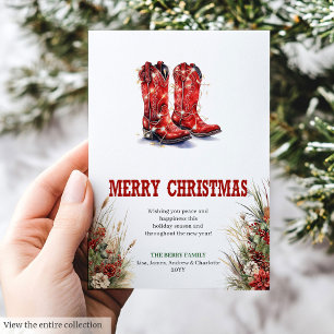 Westliche rote Cowboy-Stiefel Weihnachtsgrüße Feiertagskarte