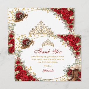 Westliche rote Rosen Golden Country Quinceañera Dankeskarte