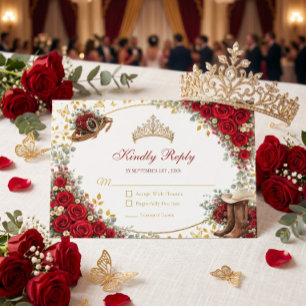 Westliche rote Rosen Golden Country Quinceañera RSVP Karte