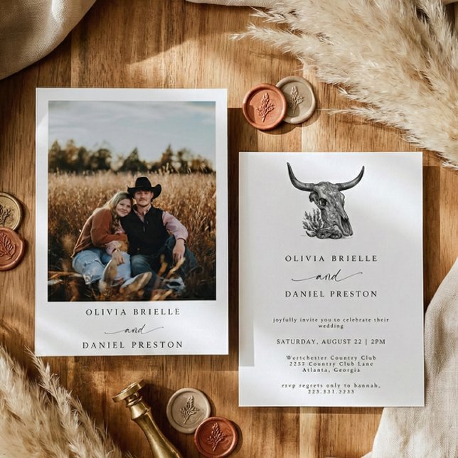 Westliche Rustikale Pampasgras Boho Foto Hochzeit Einladung (Von Creator hochgeladen)