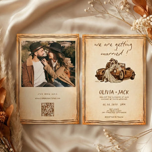 Westliche rustikale Vintage-Foto-QR-Code-Hochzeit Einladung