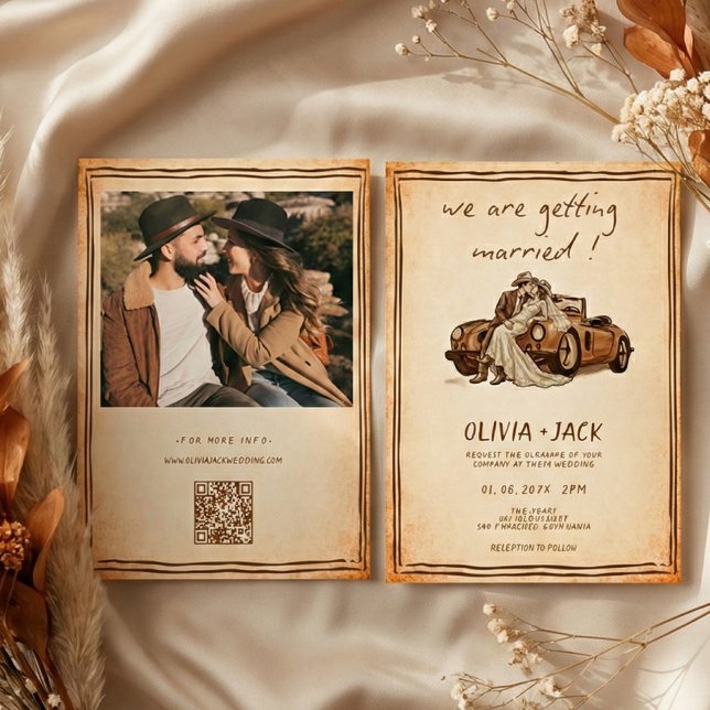 Westliche rustikale Vintage-Foto-QR-Code-Hochzeit  Einladung (Von Creator hochgeladen)