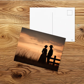 Westliche Silhouette eines Paares beim Sonnenunter Postkarte