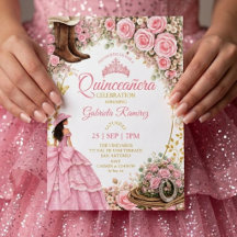 Westliche Stiefel Rosa Rosen Goldene Quinceañera