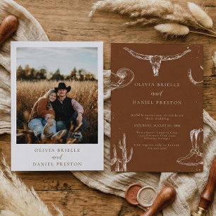Westliche Terrakotta-Stier-Schädel-Foto-Hochzeit Einladung
