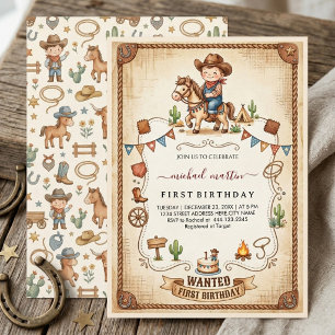 Westliche Vintage-Cowboy-Erstgeburtstagsfeier Jung Einladung
