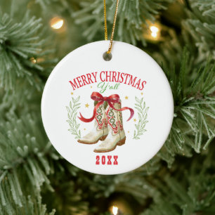 Westliche Weihnachts-Cowboystiefel Keramik Ornament