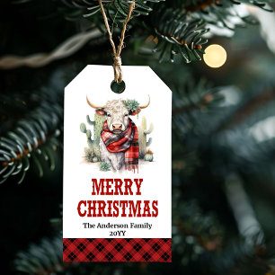 Westliche Weihnachts-Karo-editierbare Tags Highlan Geschenkanhänger