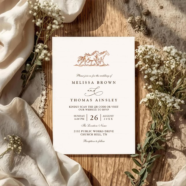 Westliche Wildpferde Rustikale Landhochzeit QR-Cod Einladung (Von Creator hochgeladen)