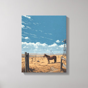 Westliche Zaun Pferd Blaue Himmel Kunst Leinwanddruck