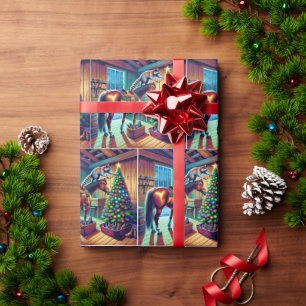 Westlicher Barn-Waschbär schmückt Weihnachtsbaum Geschenkpapier