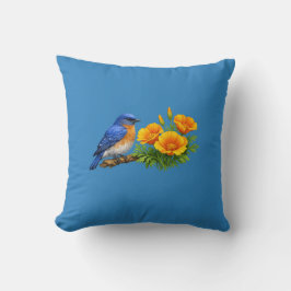 Westlicher Blauvogel mit Kalifornischem Klatschmoh Kissen
