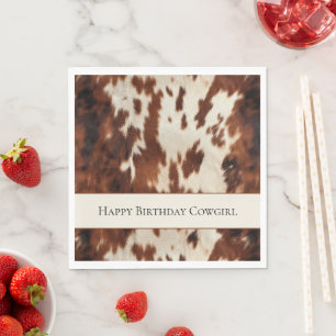 Westlicher brauner Creme-Rindleder-Geburtstag Serviette