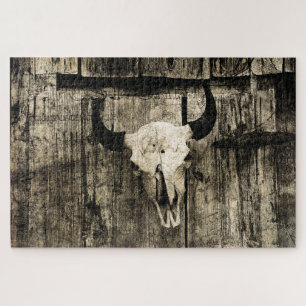 Westlicher Bullenschädel Vintage-Braun Scheunenhol Puzzle