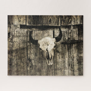 Westlicher Bullenschädel Vintage-Braun Scheunenhol Puzzle