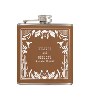Westlicher Country-Cowboy-Rustikaler Hochzeit Flachmann