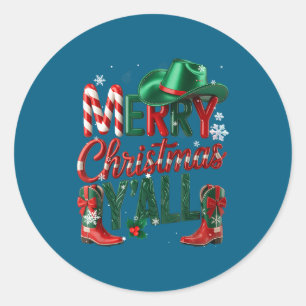 Westlicher Cowboy Howdy Frohe Weihnachten Euch all Runder Aufkleber