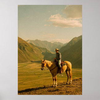 Westlicher Cowboy & Palomino-Pferd | Vintage-Berg Poster