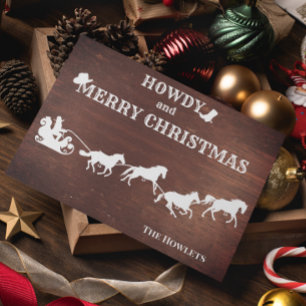 Westlicher Cowboy-Santa-Schlitten-Pferd-Weihnachts Feiertagskarte