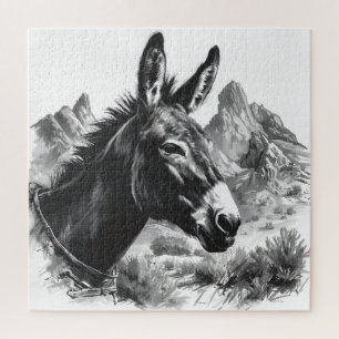 Westlicher Esel Vintage Schwarz-Weiß-Puzzle Puzzle