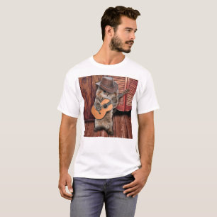 Westlicher Kat-Cowboy-Musiker mit Gitarre T-Shirt