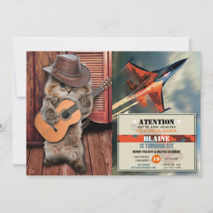 Westlicher Katze-Cowboy-Musiker mit Gitarre Einladung