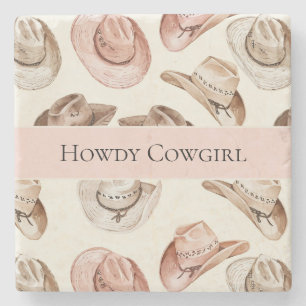 Westlicher Rosa Creme Cowgirl Hüte Howdy  Steinuntersetzer