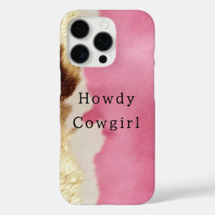 Westlicher Rosa Creme Gold Cowgirl Rindshaut iPhone 16 Pro Hülle