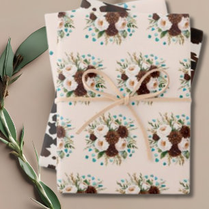 Westlicher Rustikaler Boho-Wildblumen-Türkissteine Geschenkpapier Set