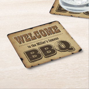 Westlicher Stil Willkommen bei unserem BBQ (anpass Rechteckiger Pappuntersetzer