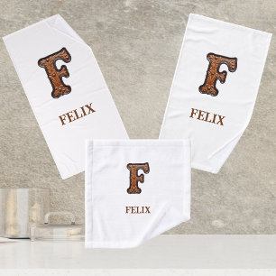 Westliches geprägtes Lederinitial-Monogramm F Badhandtuch Set