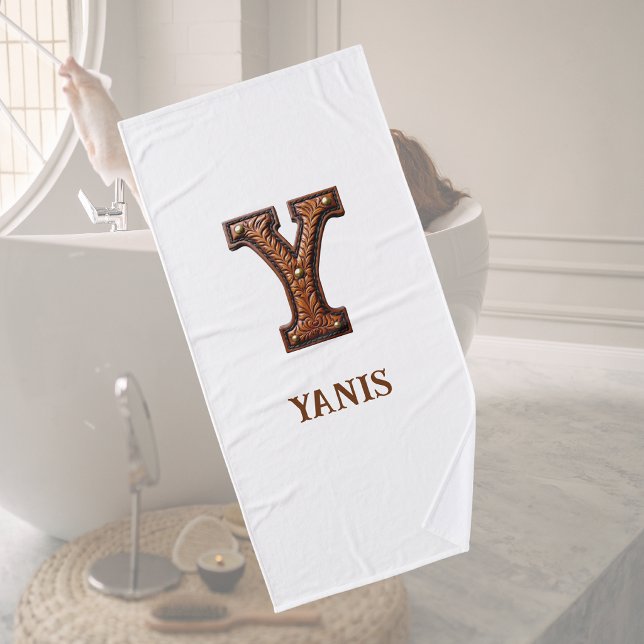 Westliches geprägtes Lederinitial-Monogramm Y Badehandtuch (Von Creator hochgeladen)