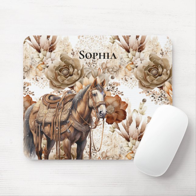 Westliches Pferd Creme Braun floral Mousepad (Mit Mouse)