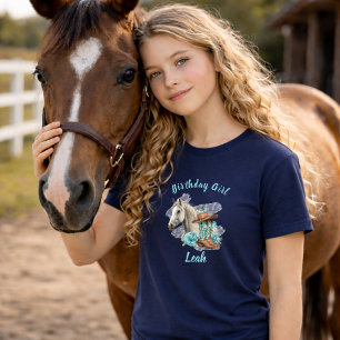 Westliches Pferd Florales Geburtstags- Navy T-Shirt