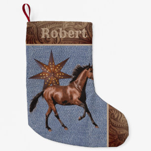 Westliches Pferd und Stern mit Kunstleder/Jeanssto Kleiner Weihnachtsstrumpf