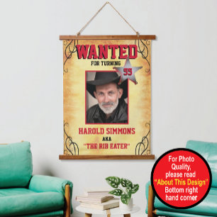 Westliches Wanted Poster zum Geburtstag Wandteppich Mit Holzrahmen