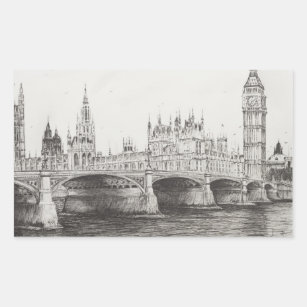 Westminster-Brücke London Großbritannien. Rechteckiger Aufkleber