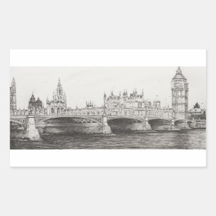 Westminster-Brücke London Großbritannien. Rechteckiger Aufkleber