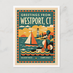 Westport CT Retro Reise Postkarte