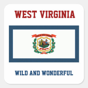 WESTVIRGINIA FLAG UND SLOGAN QUADRATISCHER AUFKLEBER