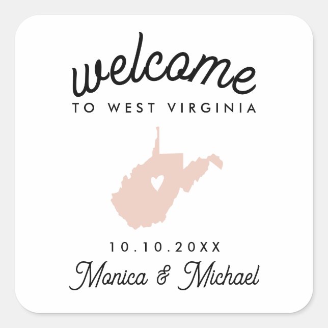 WESTVIRGINIA Hochzeit in Urlaubsort JEGLICHE FARBE Quadratischer Aufkleber (Vorderseite)