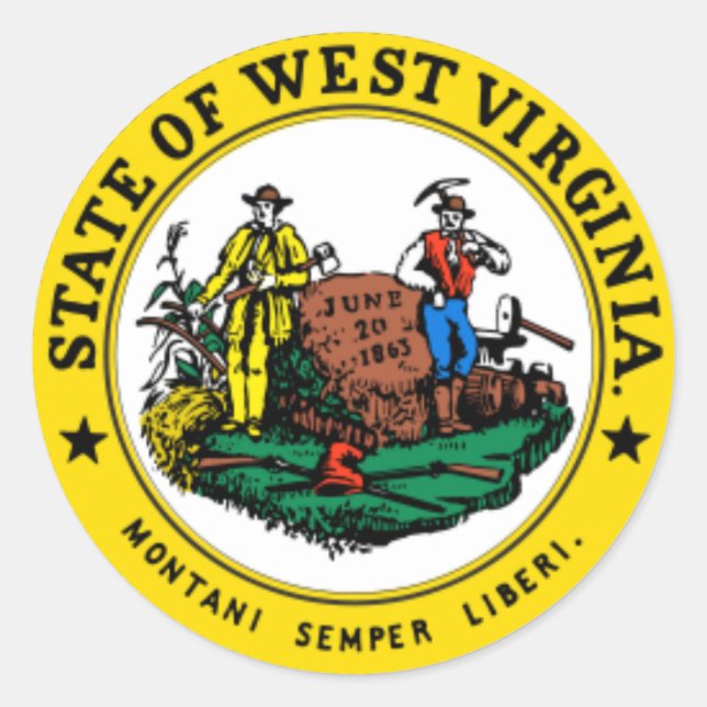 WESTVIRGINIEN: Staat Siegel West Virginia Runder Aufkleber (Vorderseite)