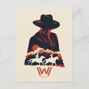 Westwelt   Mann in der Silhouette der Schwarzen Wü Postkarte