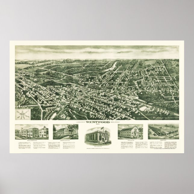 Westwood, NJ Panoramic Map - 1924 Poster (Vorne)