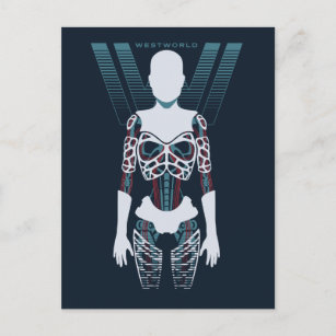 Westworld   androides Skelett über Logo Postkarte
