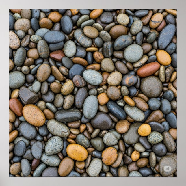 Wet River Pebbles Poster (Vorne)