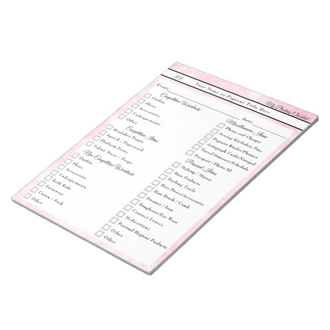 Wettbewerb Packliste Pink Marble Custom  Notizblock (angewinkelt)